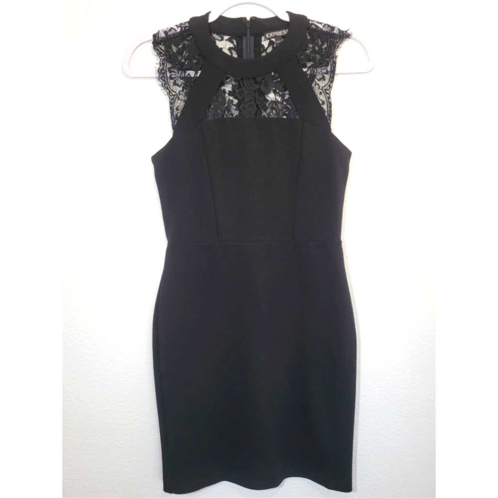 Express Lace High Neck Black Bodycon Dress